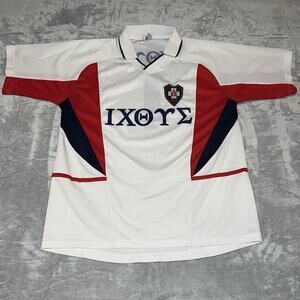 Vintage IXORE White Navy Blue Red Peru Made #1 Futbol Soccer Jersey Large
